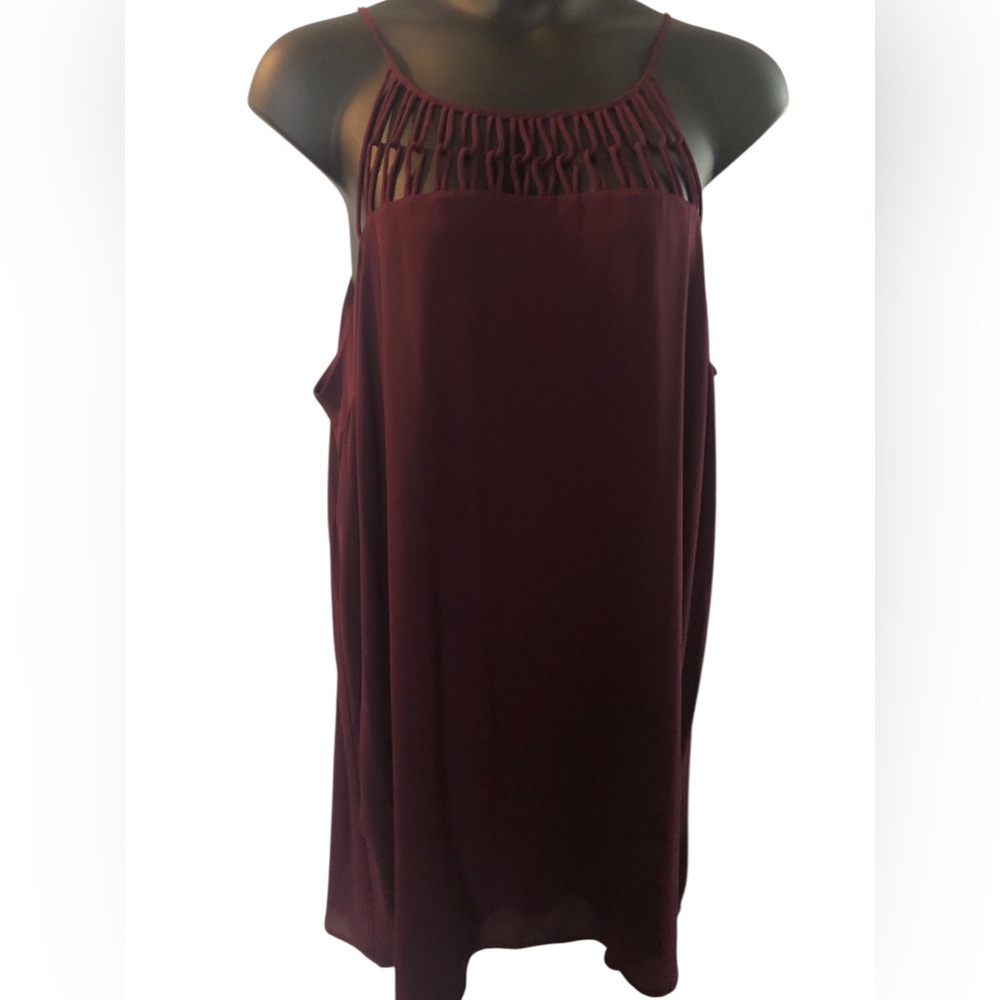 Sleeveless Macramé Yoke Maxi Dress in Deep Burgundy